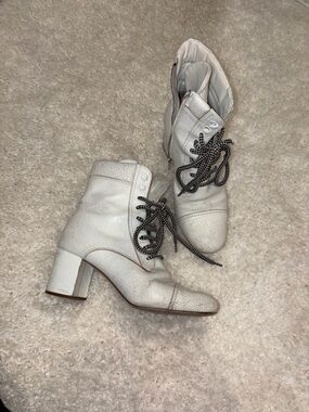 Miu Miu White Lace-Up Block Heel Ankle Boots